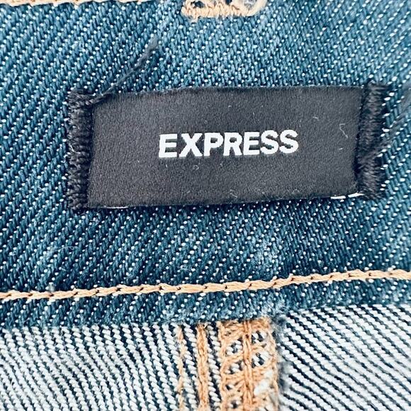 Express Mid Rise Dark Wash Back Center Seam '70s Flare Jeans Size 12 Short 12S - Picture 8 of 14